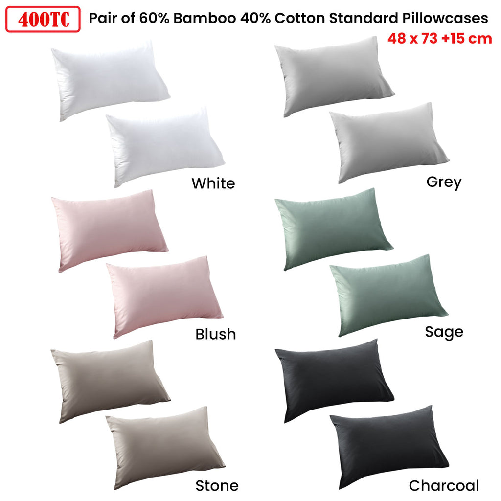 Accessorize 400TC Bamboo-Viscose Cotton Standard Pillowcases, 2 Pack – White