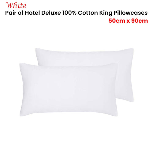 Accessorize Deluxe Hotel Cotton Plain King Pillowcases, 2 Pack – White