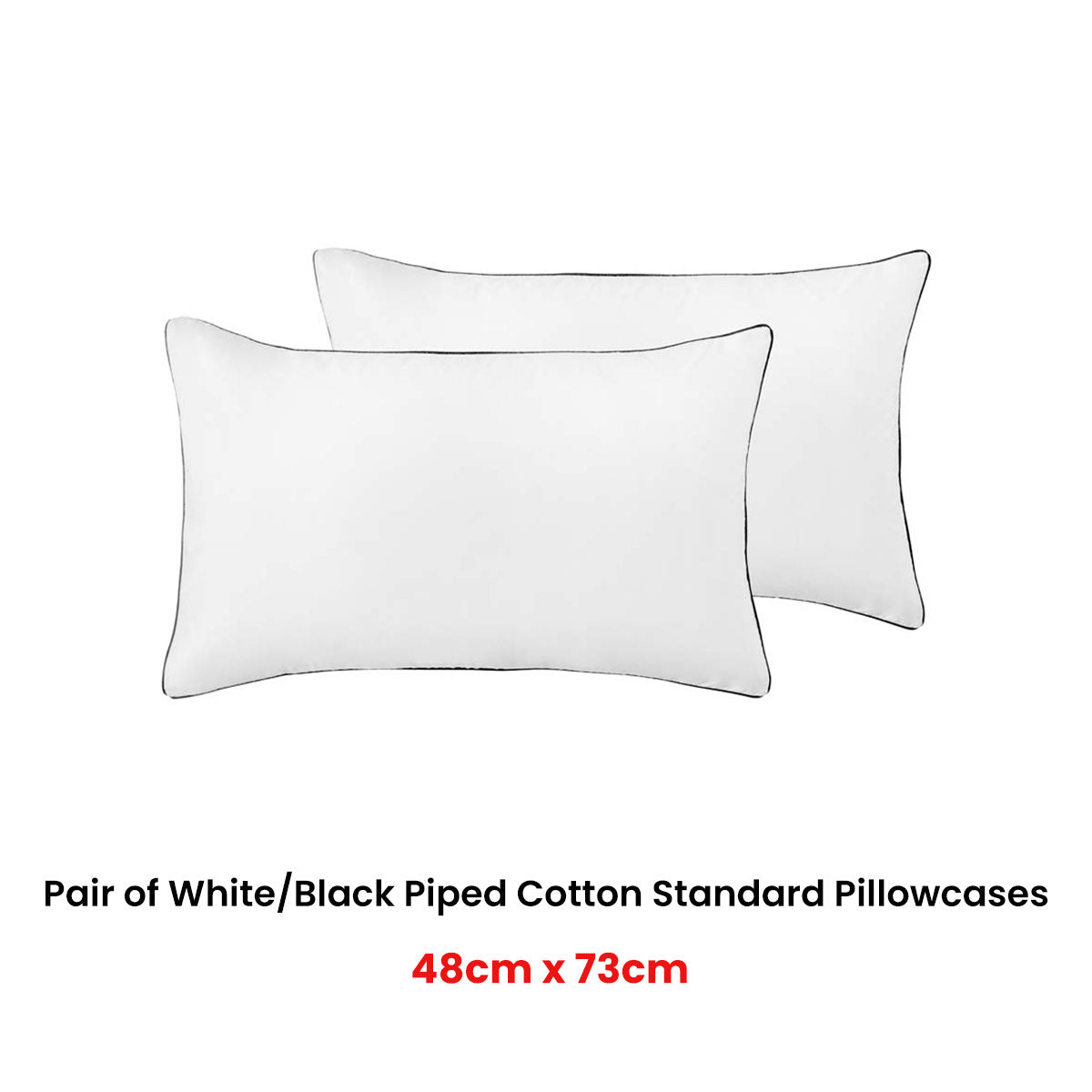 Accessorize Deluxe Hotel Cotton Piped Standard Pillowcases, 2 Pack – White/Black