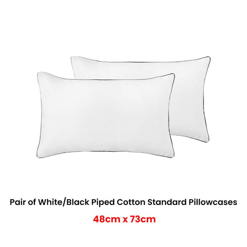 Accessorize Deluxe Hotel Cotton Piped Standard Pillowcases, 2 Pack – White/Black