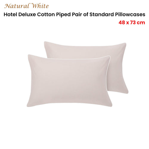 Accessorize Deluxe Hotel Cotton Piped Standard Pillowcases, 2 Pack – White/Natural