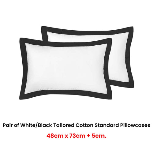 Accessorize Deluxe Hotel Cotton Tailored Standard Pillowcases, 2 Pack – White/Black