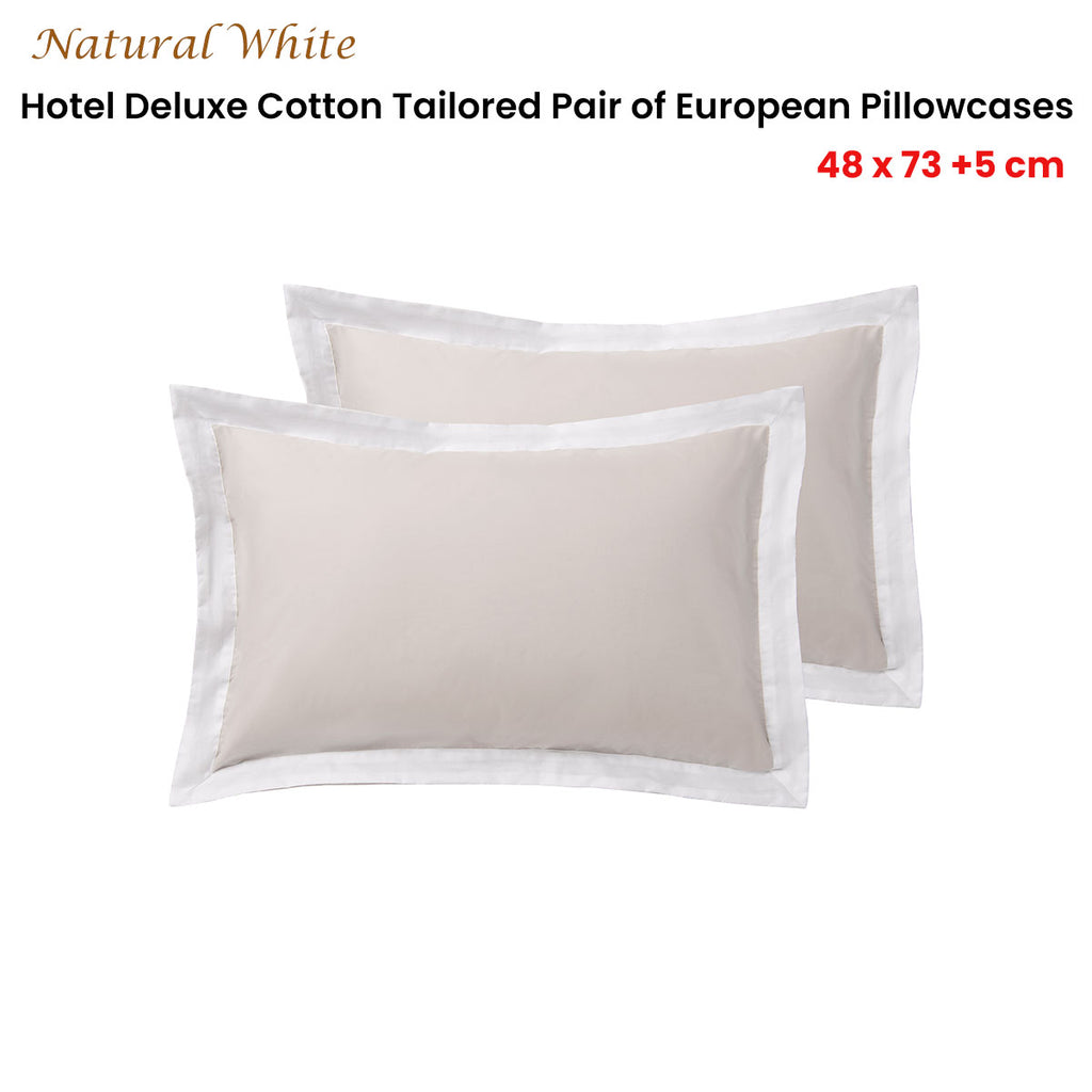 Accessorize Deluxe Hotel Cotton Tailored Standard Pillowcases, 2 Pack – White/Natural