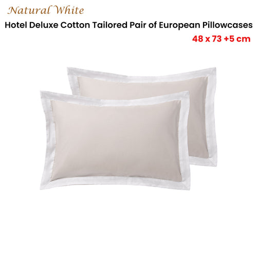 Accessorize Deluxe Hotel Cotton Tailored Standard Pillowcases, 2 Pack – White/Natural