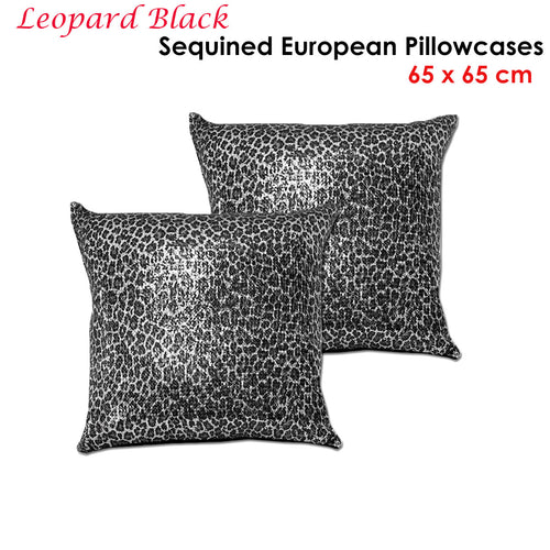 Accessorize Leopard Sequin European Pillowcases, 2 Pack – Black