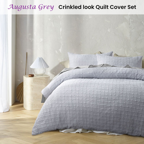 Accessorize Augusta Ruched Polyester Gauze Quilt Cover Set – Grey, King