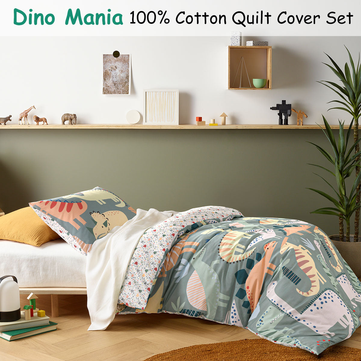 Happy Kids Dino Mania Cotton Quilt Cover Set – Single