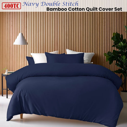 Accessorize 400TC Bamboo-Viscose Cotton Quilt Cover Set – Navy, King