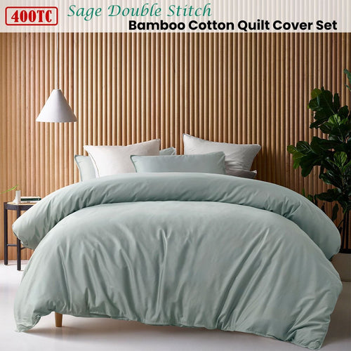 Accessorize 400TC Bamboo-Viscose Cotton Quilt Cover Set – Sage, Double