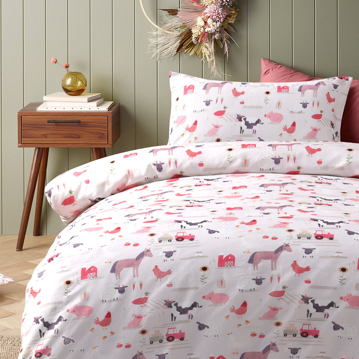 Happy Kids Farmyard Friends Cotton Quilt Cover Set – Double