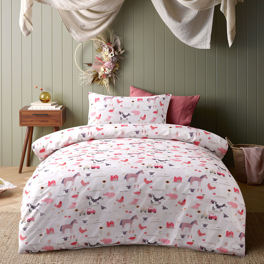 Happy Kids Farmyard Friends Cotton Quilt Cover Set – Single