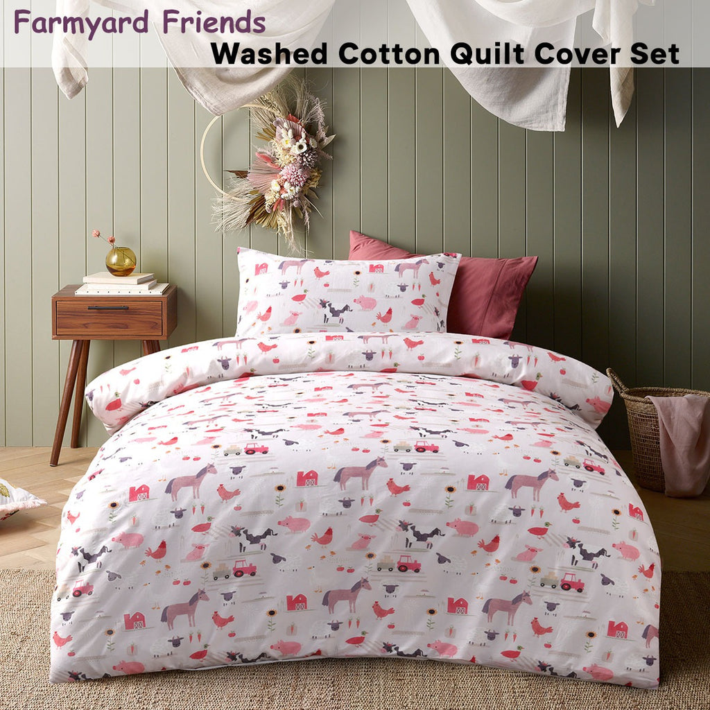Happy Kids Farmyard Friends Cotton Quilt Cover Set – Single