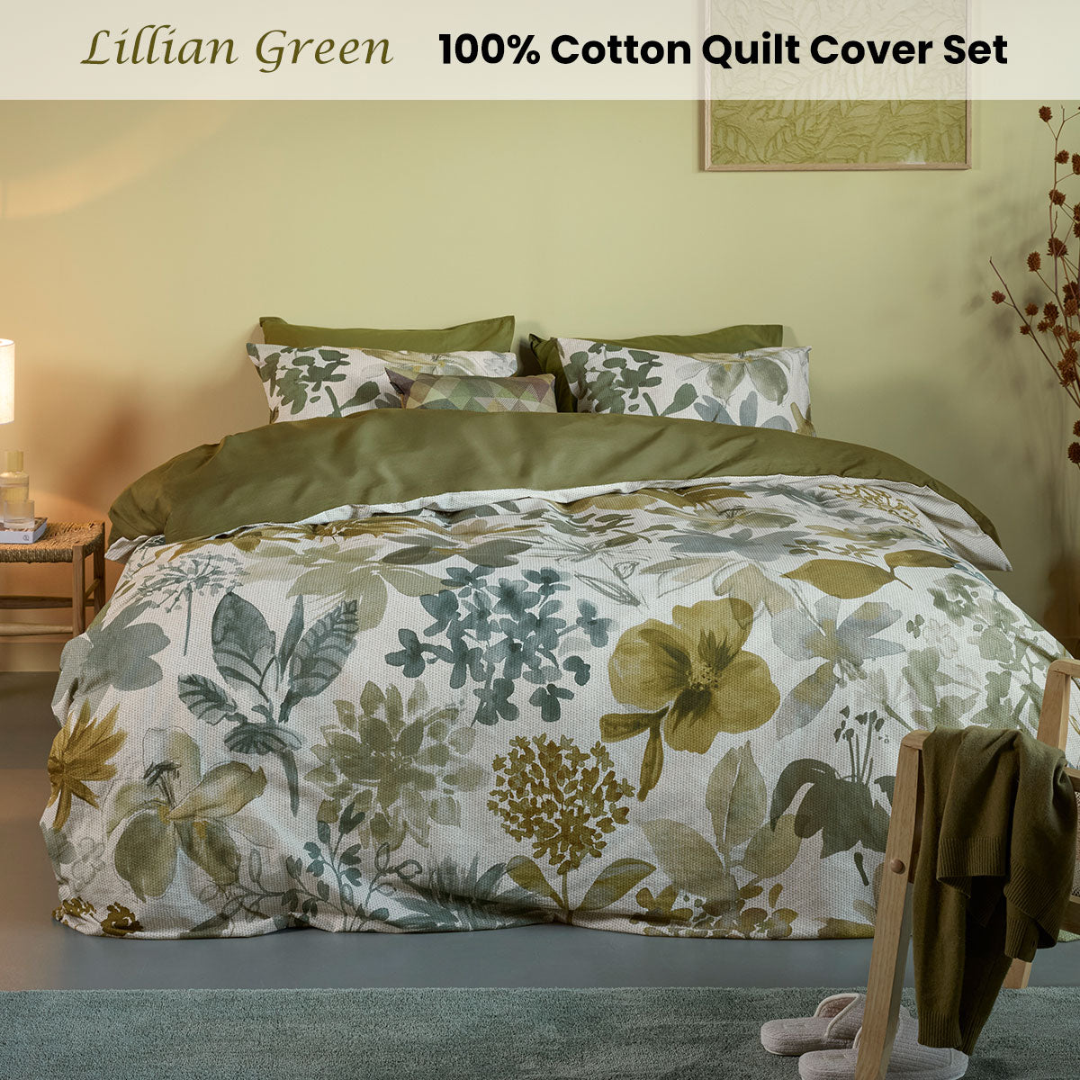 Bedding House Lilian Queen Quilt Cover Set – Green