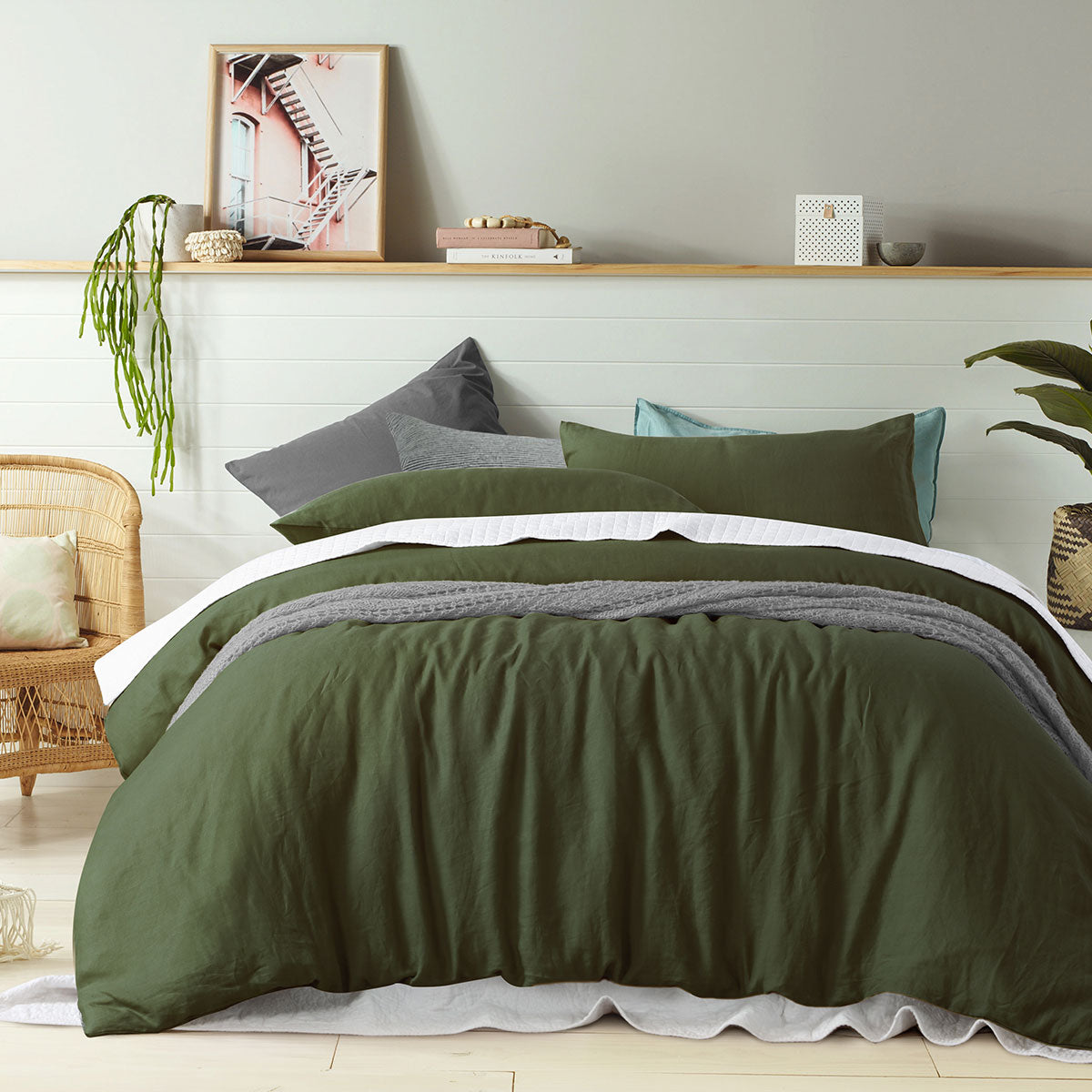 Olive 100% Linen Quilt Cover Set – Super King