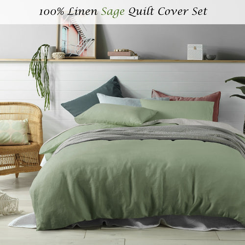 Accessorize 100% Linen Quilt Cover Set – Sage, King