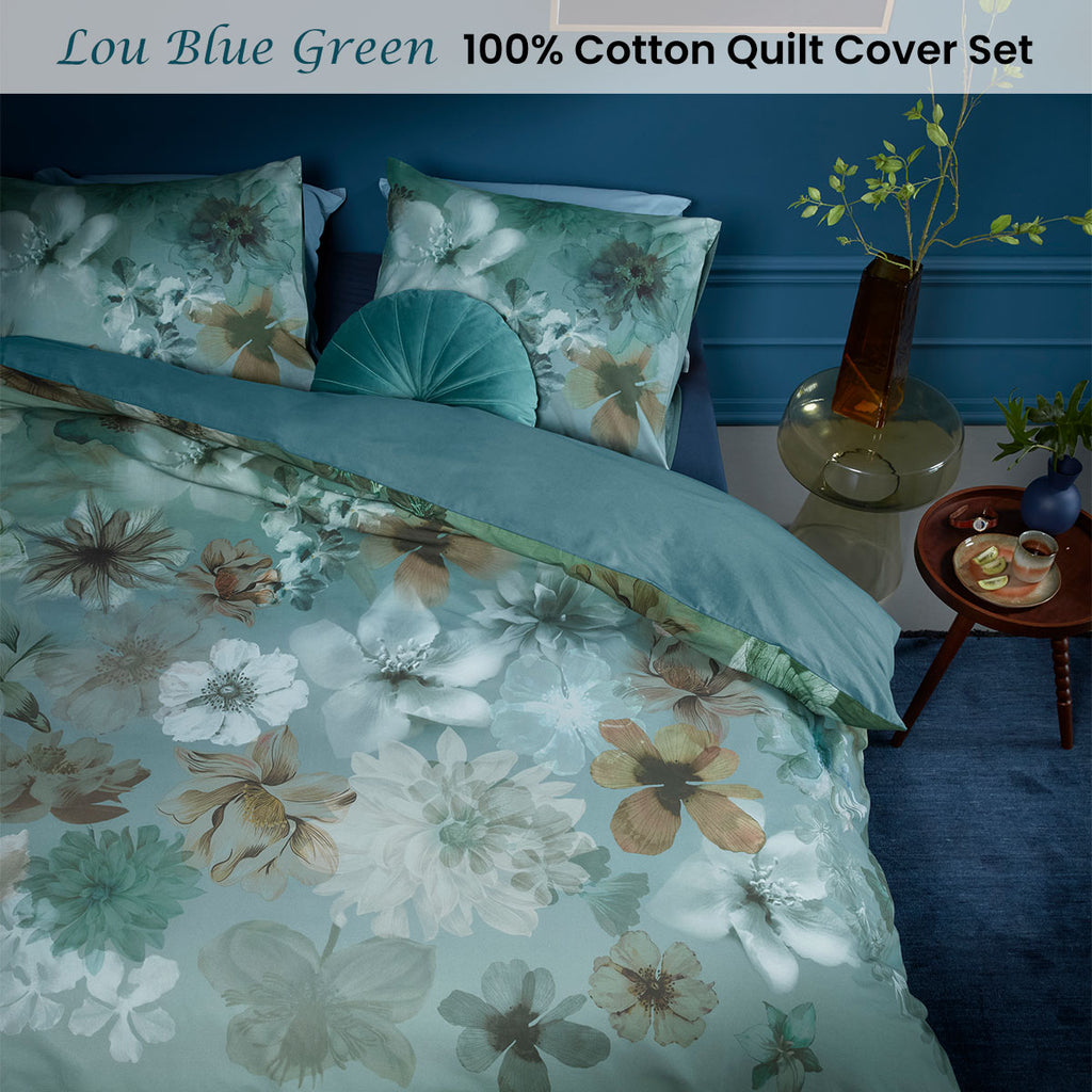 Bedding House Lou Queen Quilt Cover Set – Blue and green