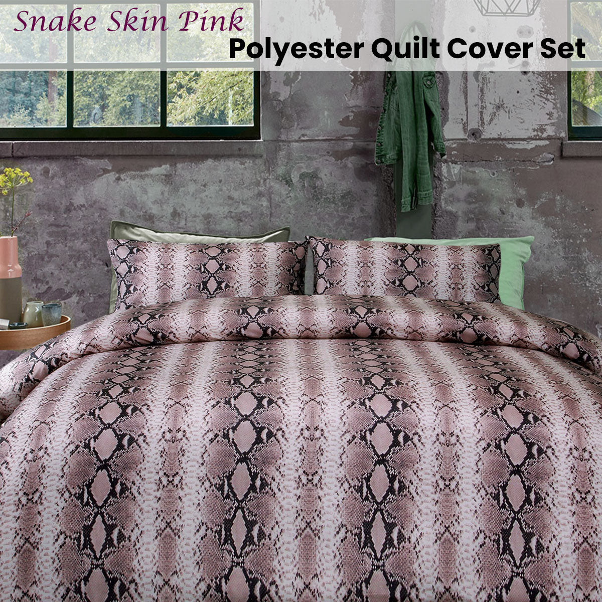 Big Sleep Snake Skin Microfibre Quilt Cover Set – Pink, Single