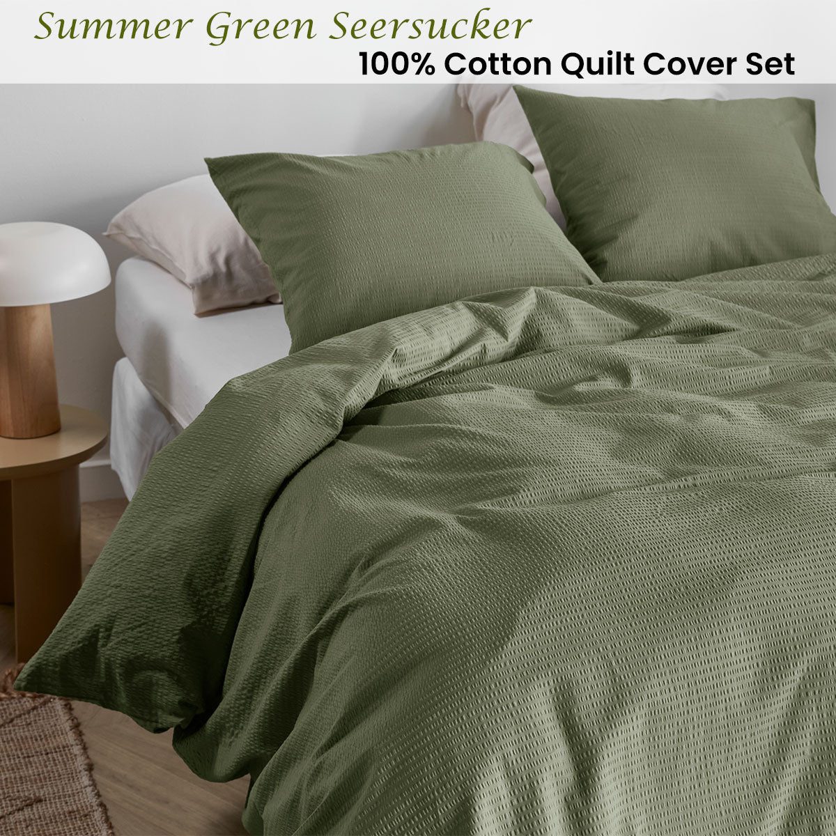 Bedding House Summer Seersucker King Quilt Cover Set – Green