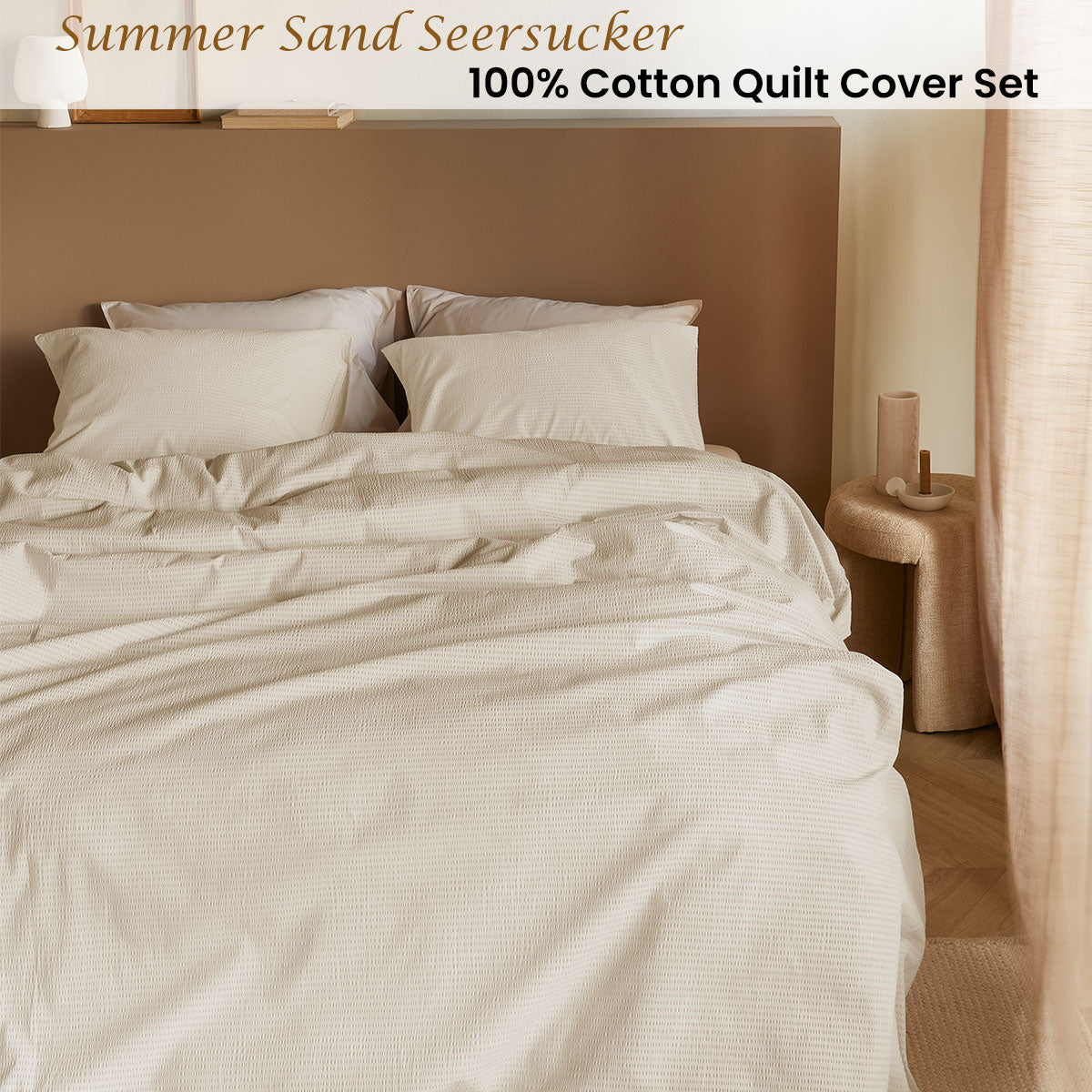 Bedding House Summer Seersucker Queen Quilt Cover Set – Sand