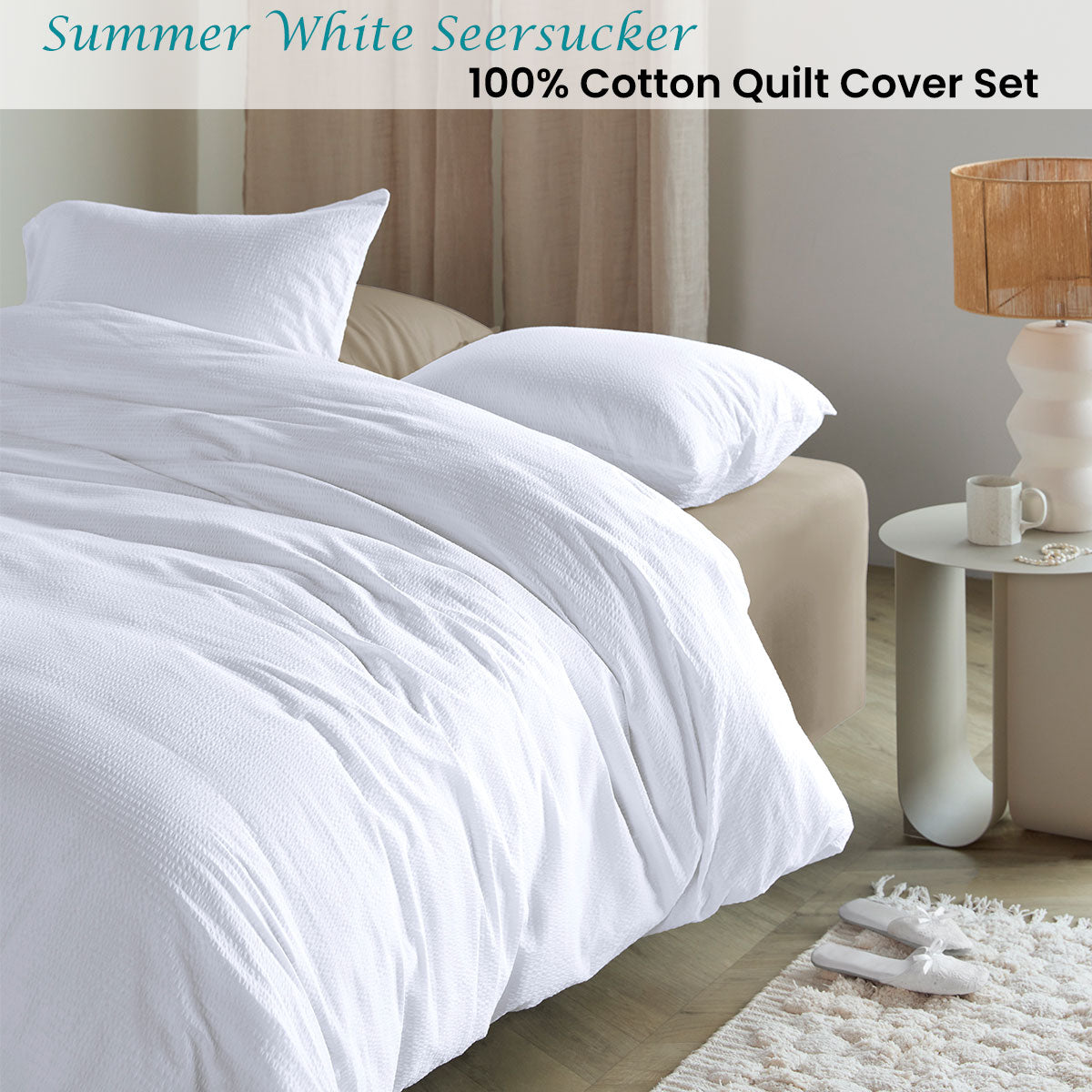 Bedding House Summer Seersucker King Quilt Cover Set – White