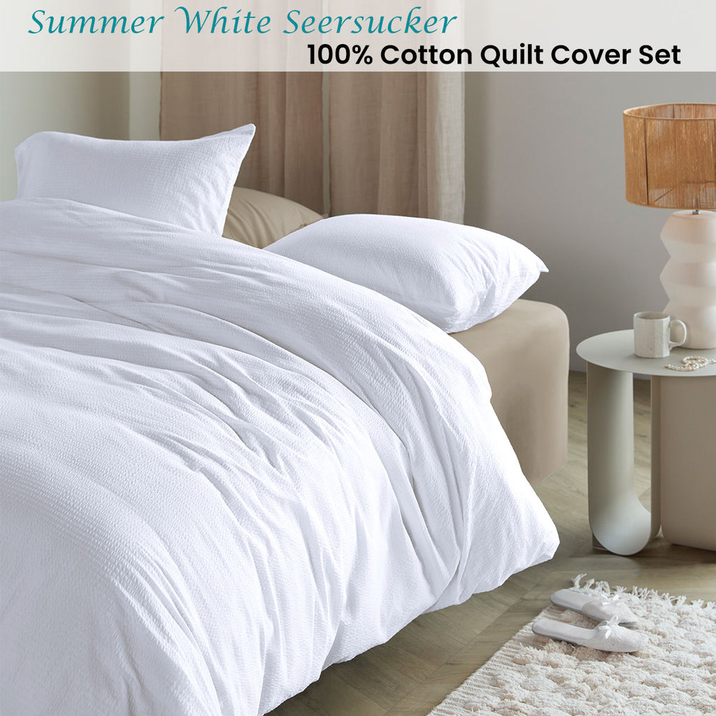 Bedding House Summer Seersucker Queen Quilt Cover Set – White