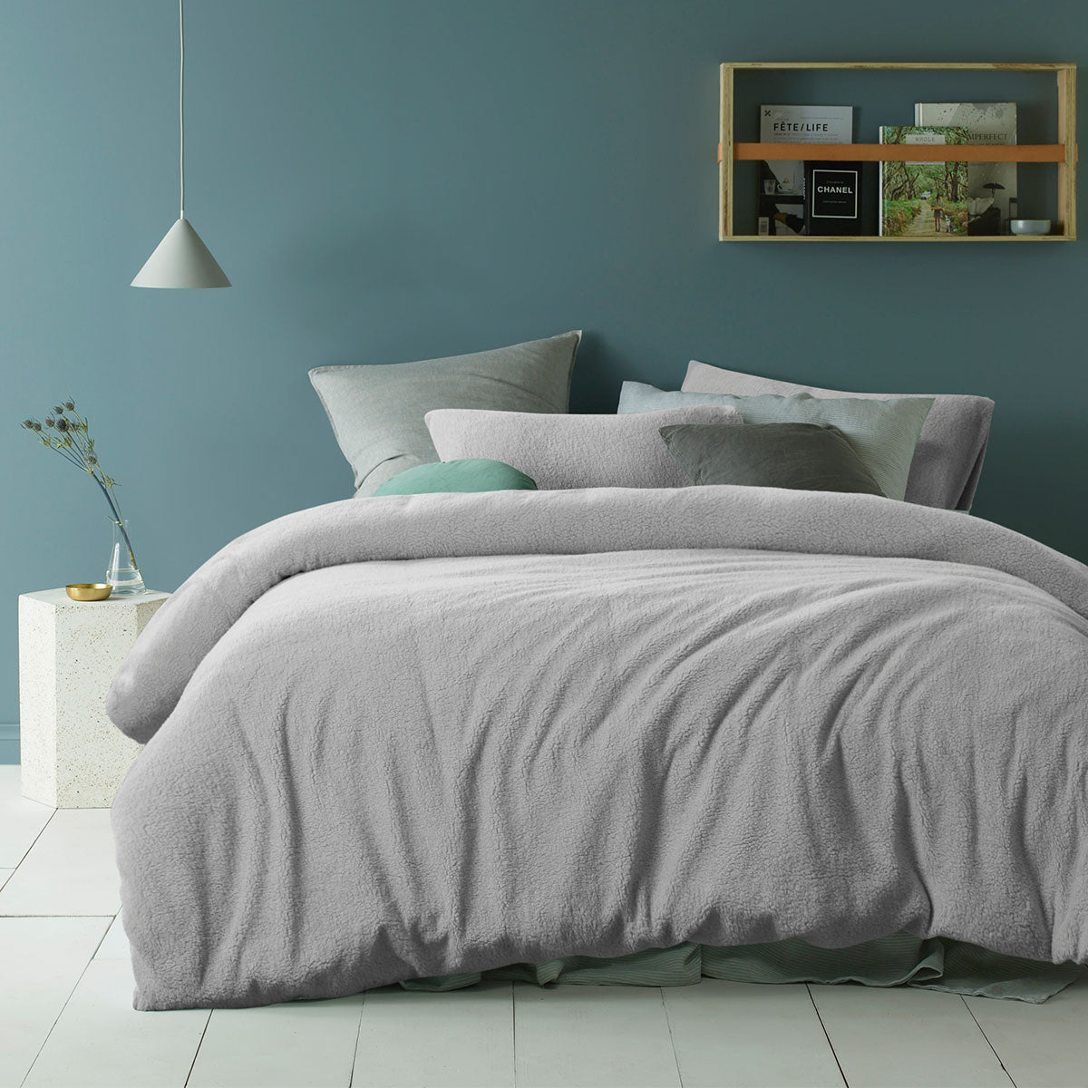 Accessorize Teddy Plush Polyester Quilt Cover Set – Grey, Single