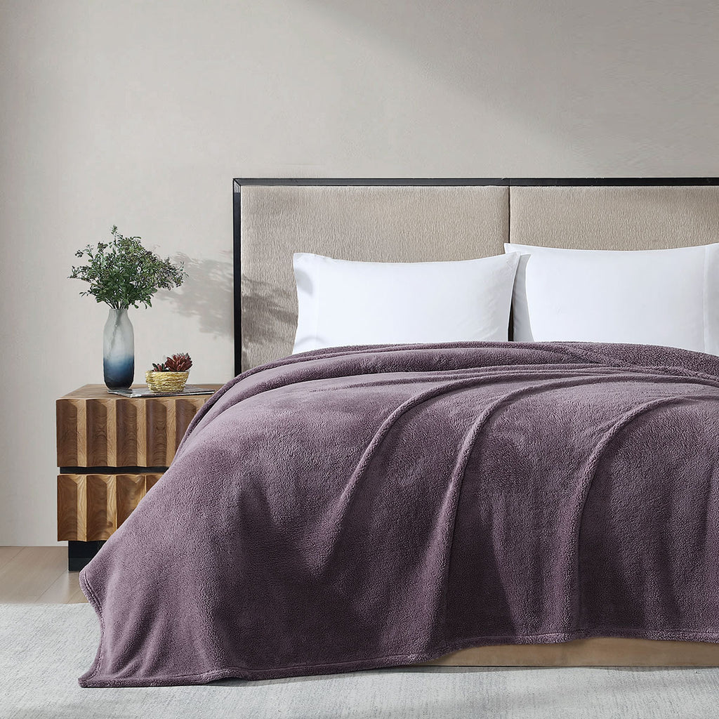Ardor Teddy Polyester Fleece Blanket – Mauve, 240 × 245 cm