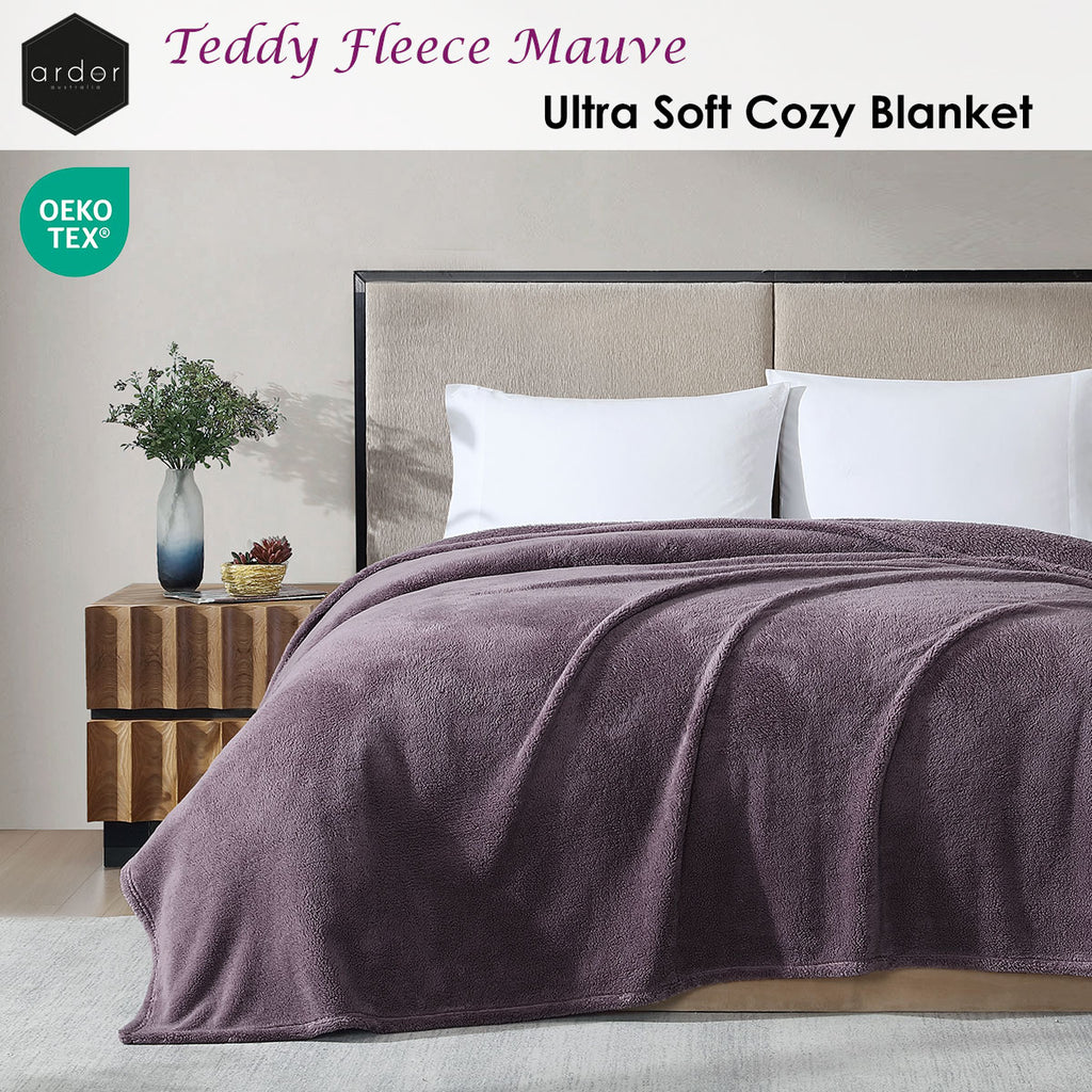 Ardor Teddy Polyester Fleece Blanket – Mauve, 240 × 245 cm