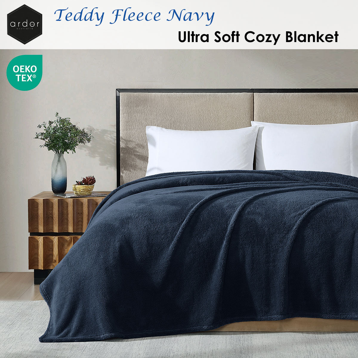 Ardor Teddy Polyester Fleece Blanket – Navy, 240 × 245 cm