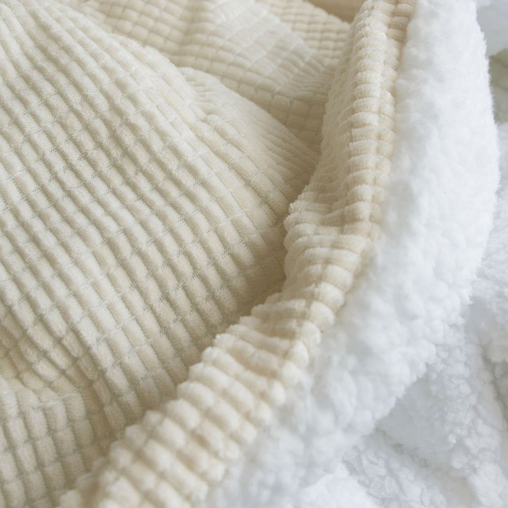 Ardor Avalon Velvet-Front Comforter Set with Sherpa Reverse – Cream, Queen/King