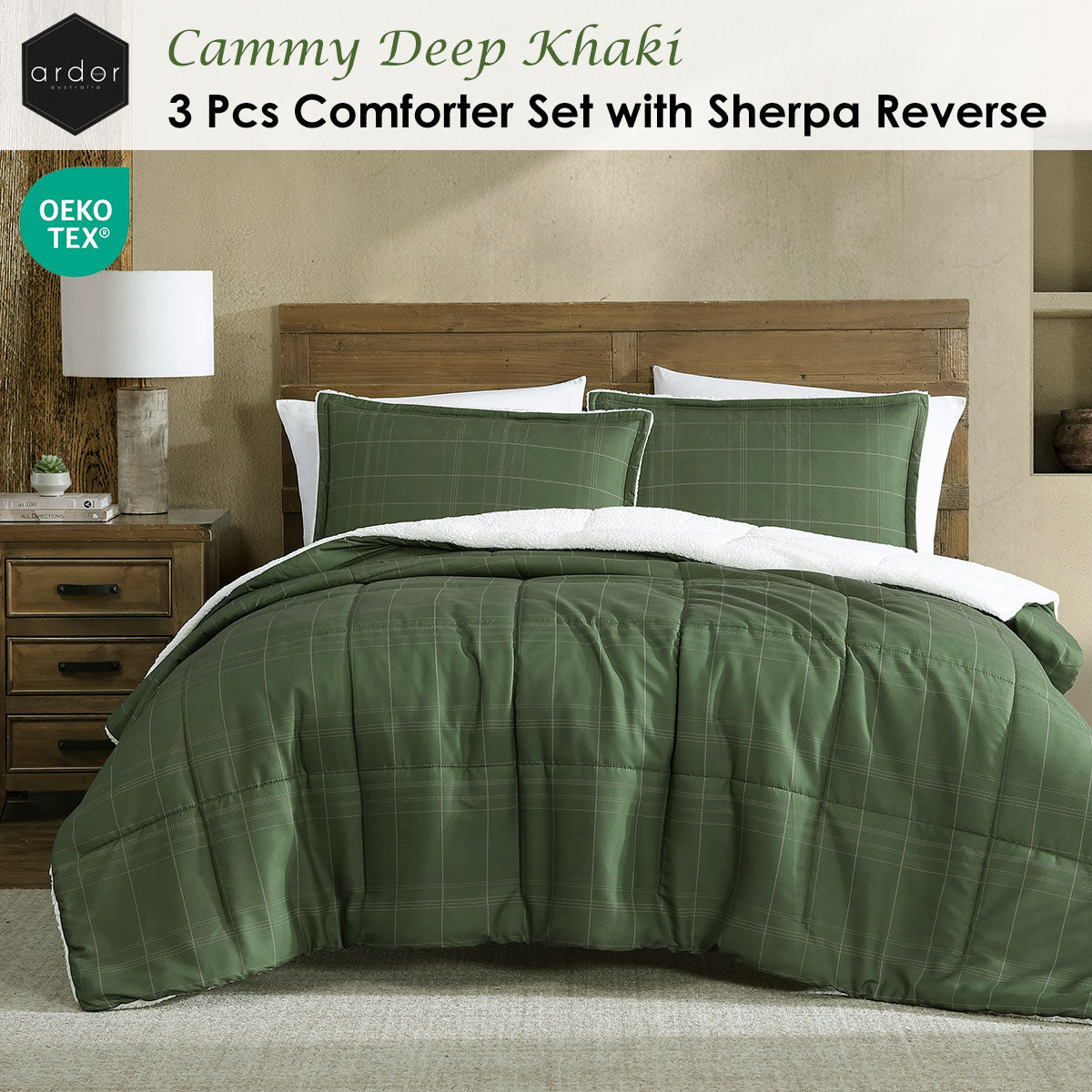 Ardor Cammy Sherpa-Reverse Polyester Comforter Set – Queen/King, 3 Piece