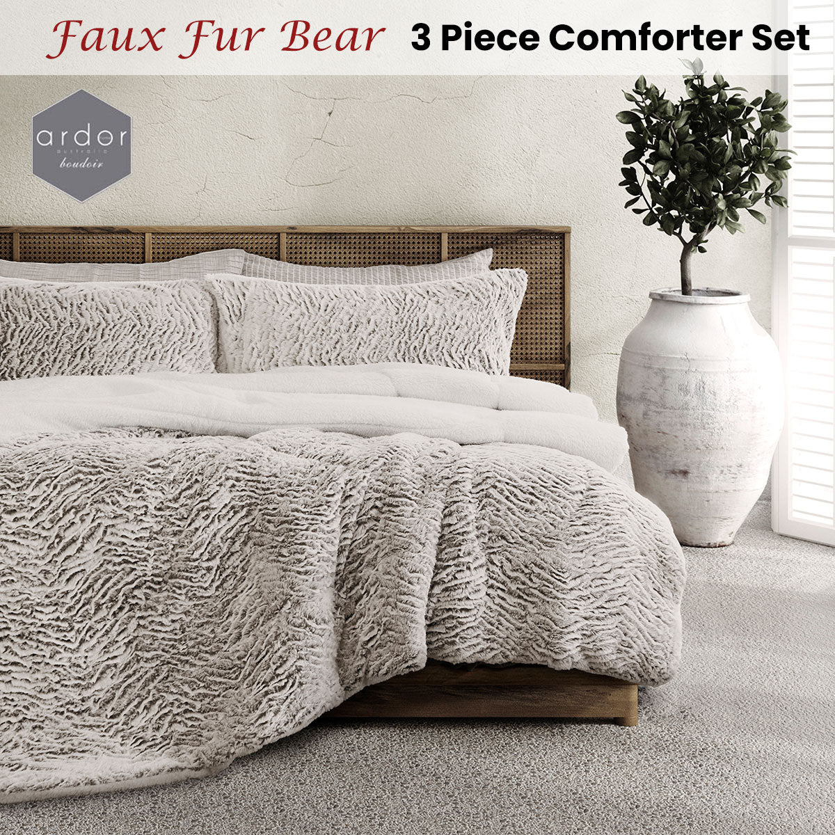 Ardor Bear Faux-Fur Comforter Set with Sherpa Reverse – Single/Double