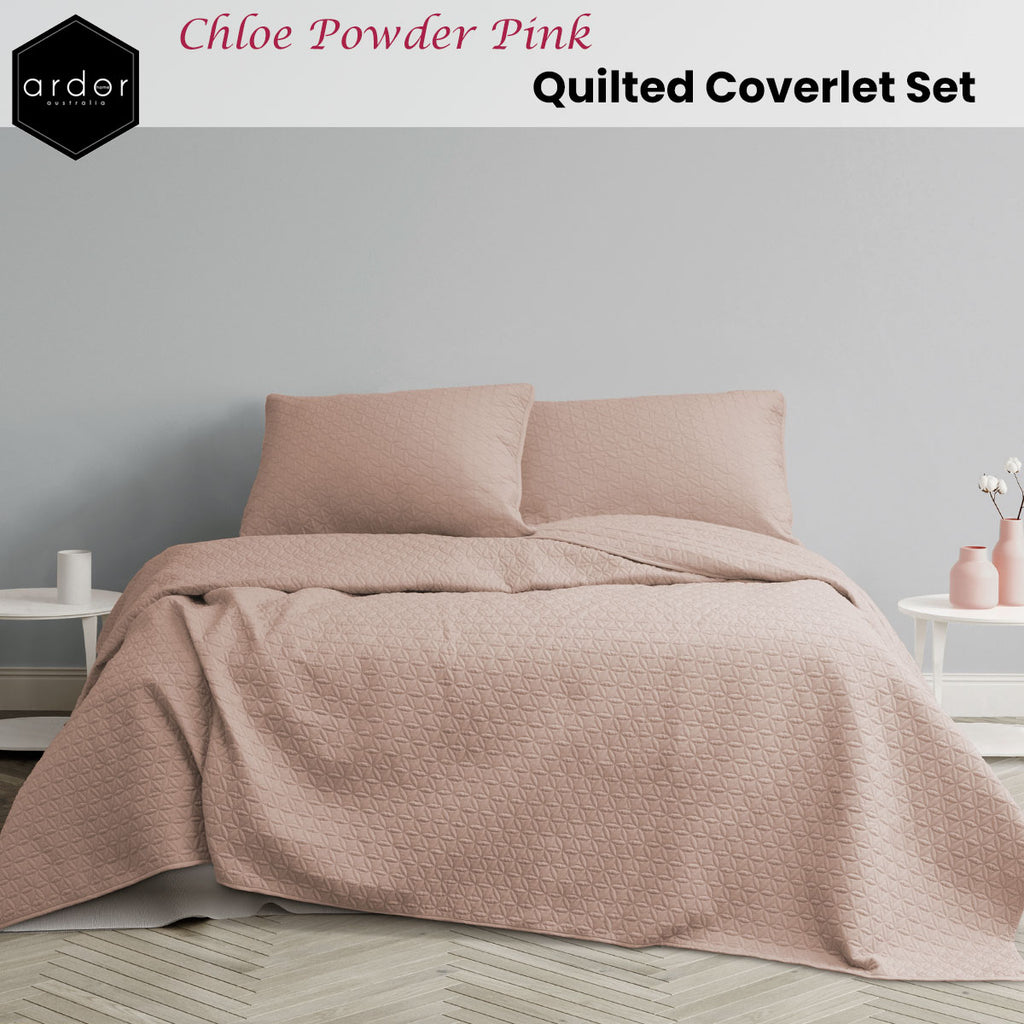 Ardor Chloe Quilted Microfiber Coverlet Set – Powder Pink, Queen/King