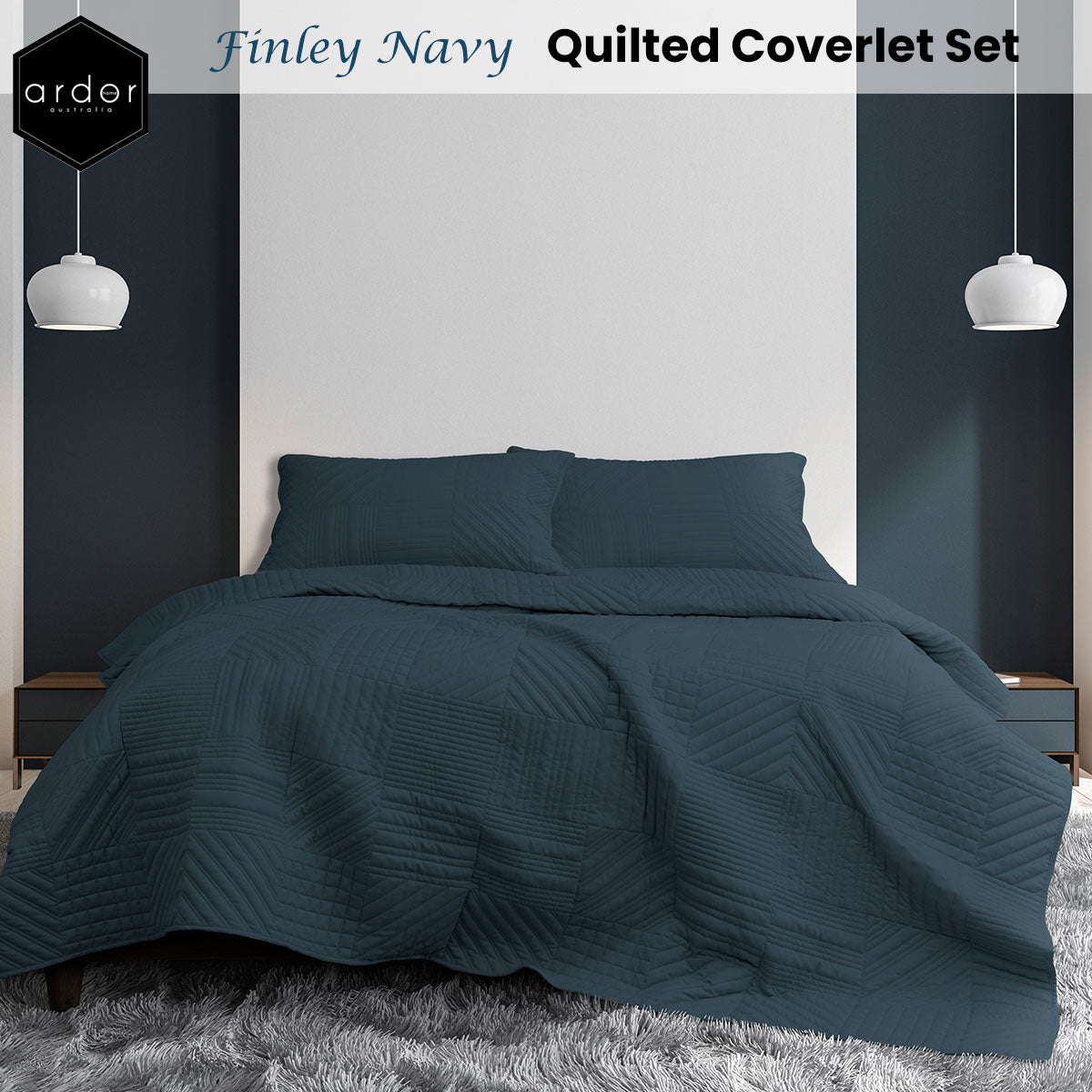 Ardor Finley Quilted Microfiber Coverlet Set – Navy, Queen/King