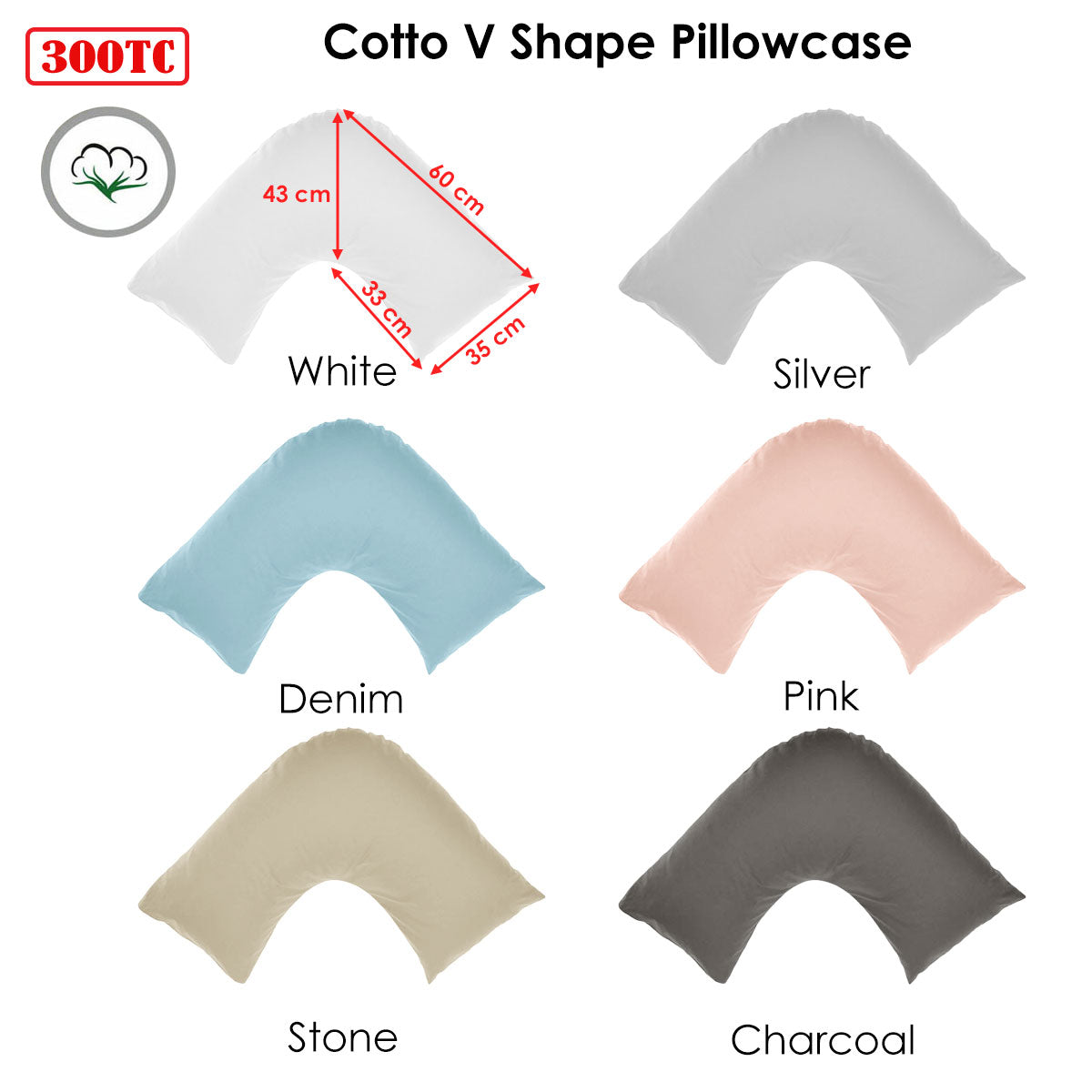 Algodon 300TC Cotton V-Shaped Pillowcase – Denim