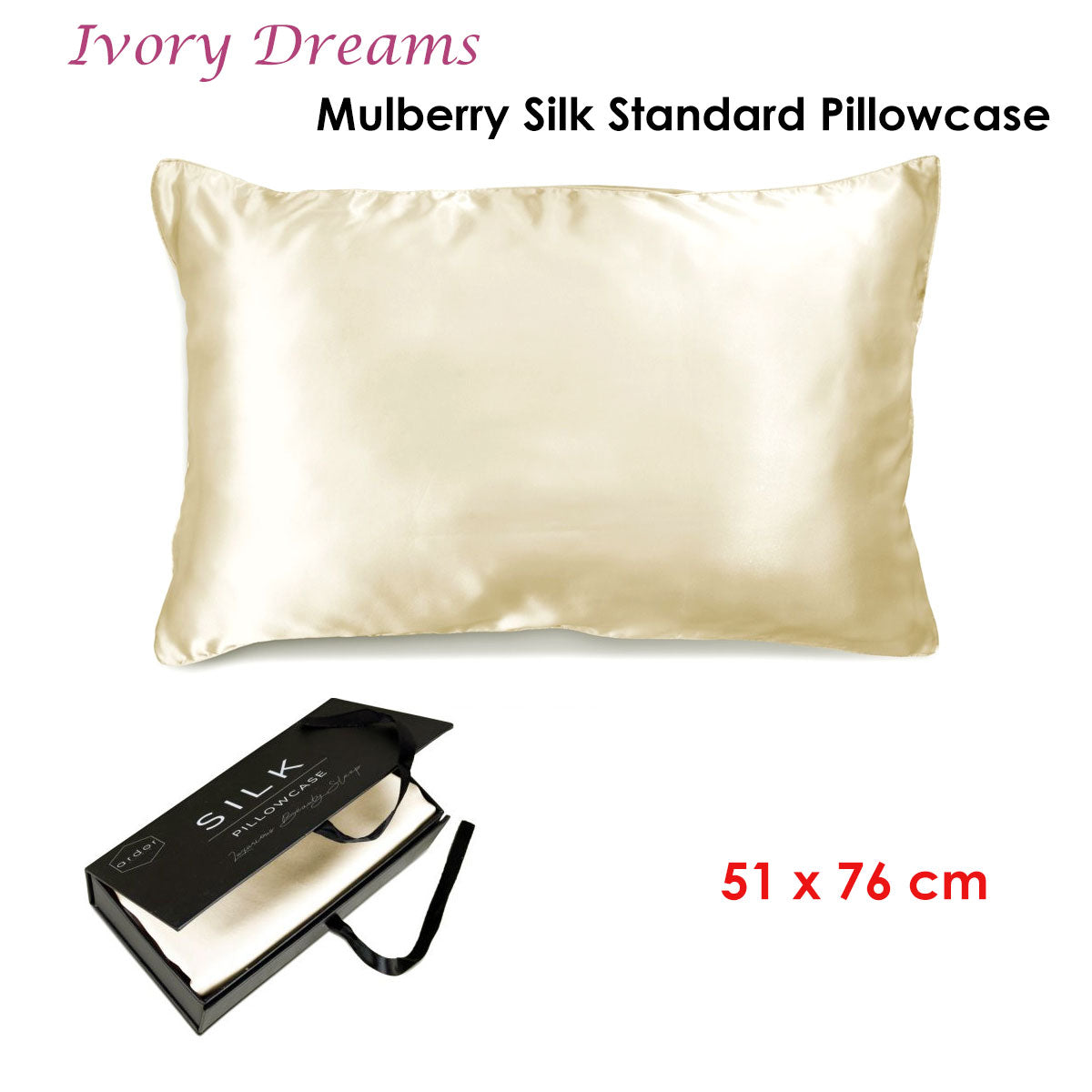 Ardor Mulberry Silk-Front Standard Pillowcase – Ivory Dreams, 51 × 76 cm