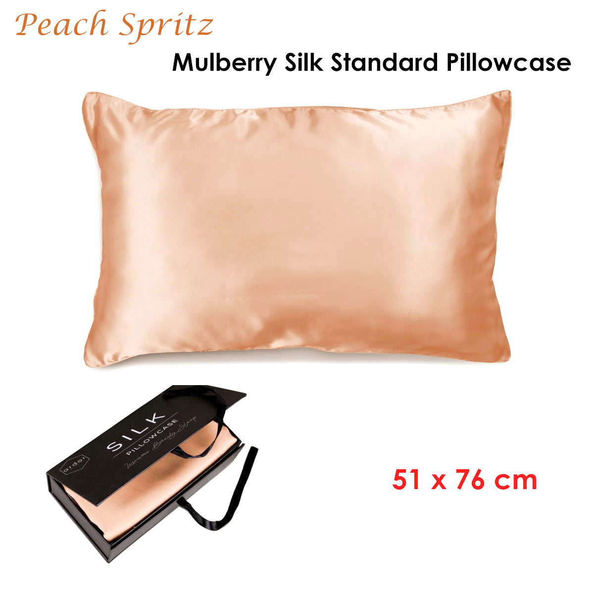 Ardor Mulberry Silk-Front Standard Pillowcase – Peach Spritz, 51 × 76 cm