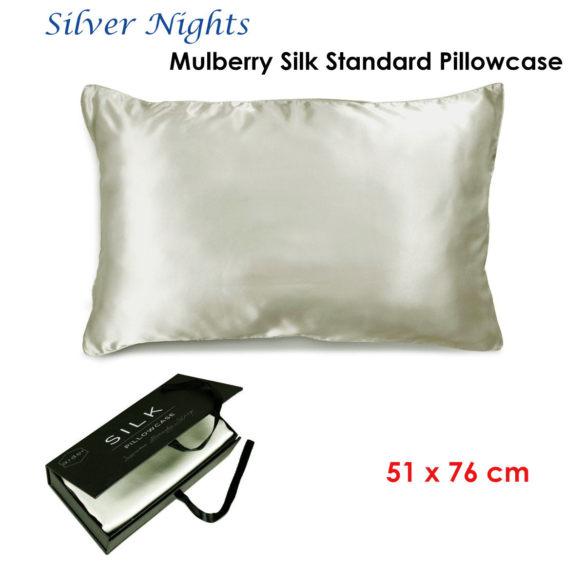 Ardor Mulberry Silk-Front Standard Pillowcase – Silver Nights, 51 × 76 cm
