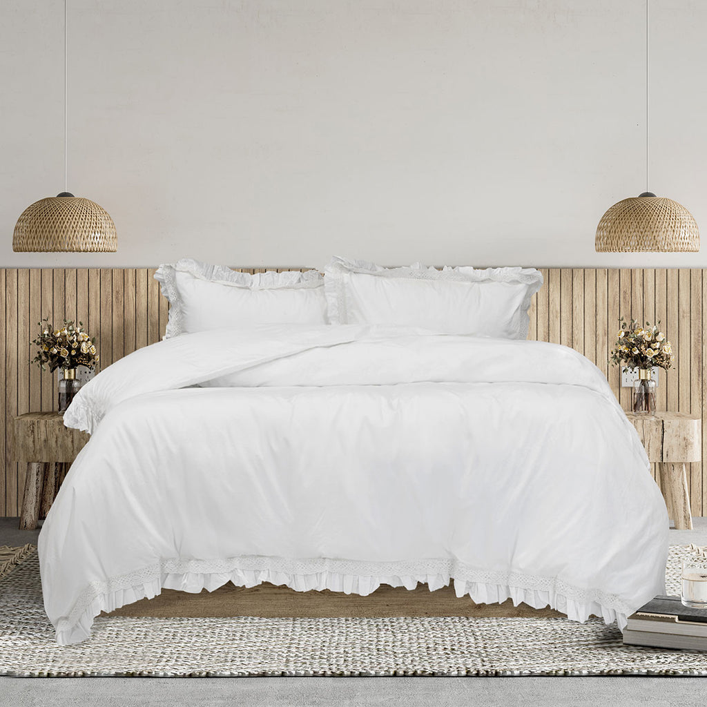 Algodon Adele Cotton Ruffle Quilt Cover Set – White, King