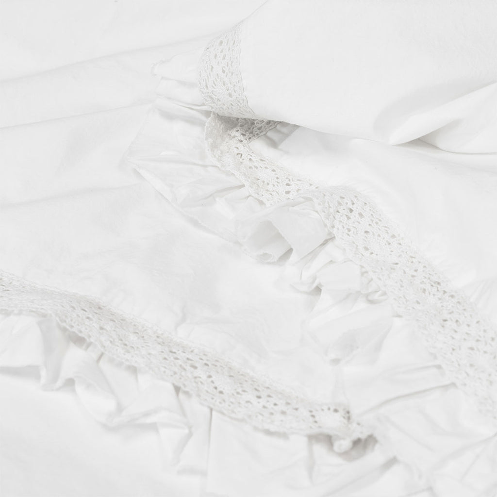 Algodon Adele Cotton Ruffle Quilt Cover Set – White, King