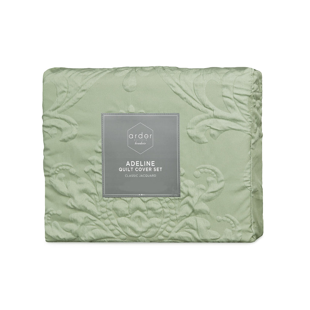 Ardor Adeline Jacquard Damask Quilt Cover Set – Sage, King