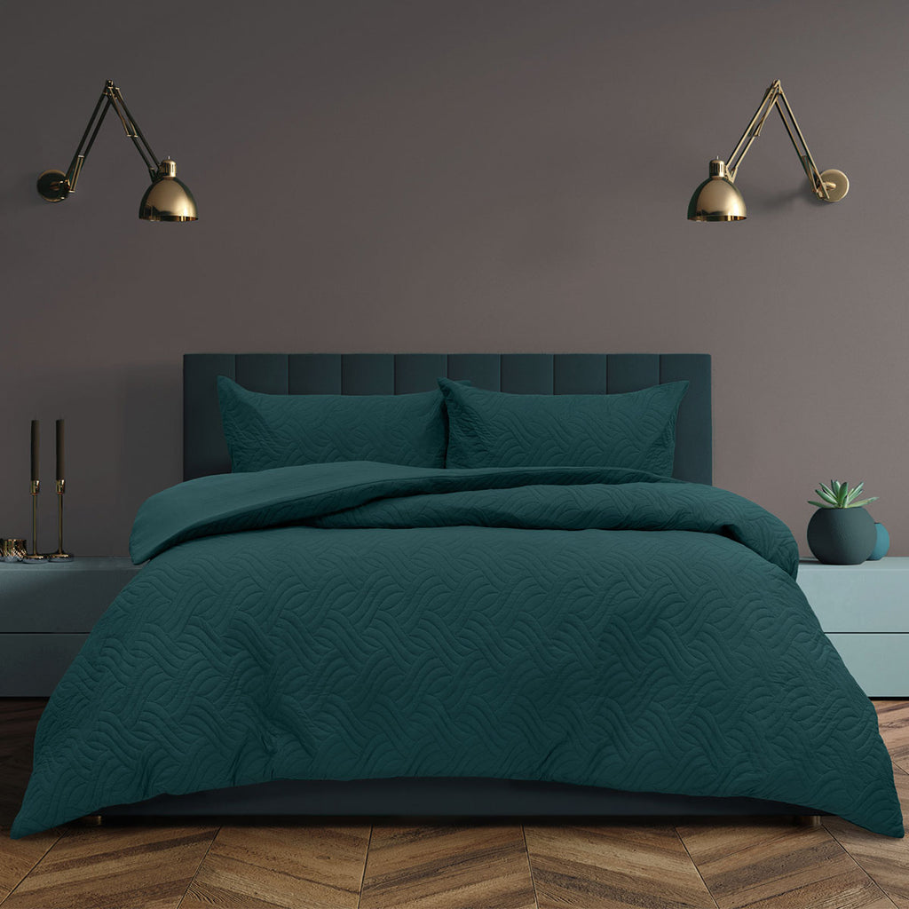 Ardor Asher Deep Teal Embossed Vintage Washed Quilt Cover Set King