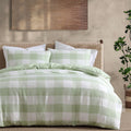 Ardor Ashlea Oversized Waffle-Check Quilt Cover Set – Sage and White, King