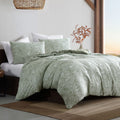 Ardor Avena Floral Jacquard Quilt Cover Set – Green and White, Queen
