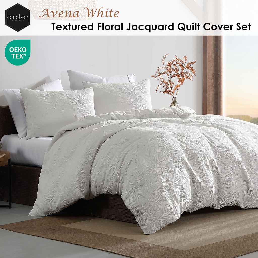 Ardor Avena Floral Jacquard Quilt Cover Set – White, King