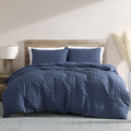 Ardor Byron Seersucker-Textured Quilt Cover Set – Navy, King