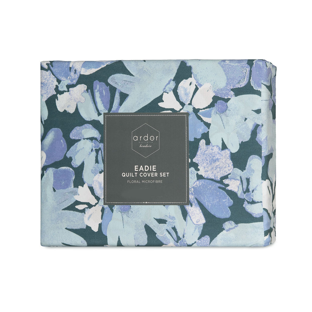 Ardor Eadie Layered Floral-Printed Quilt Cover Set – Teal, White and Blue, Queen