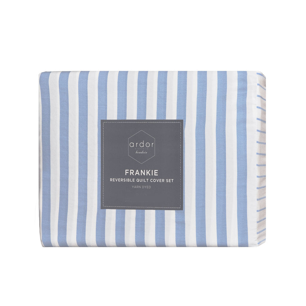 Ardor Frankie Reversible Yarn-Dyed Stripe Quilt Cover Set – Blue and White, King