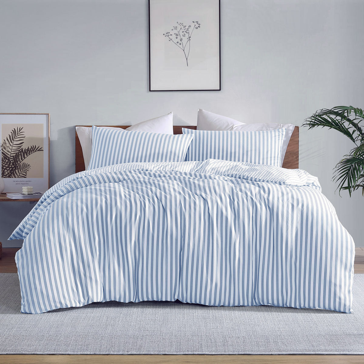 Ardor Frankie Reversible Yarn-Dyed Stripe Quilt Cover Set – Blue and White, Queen