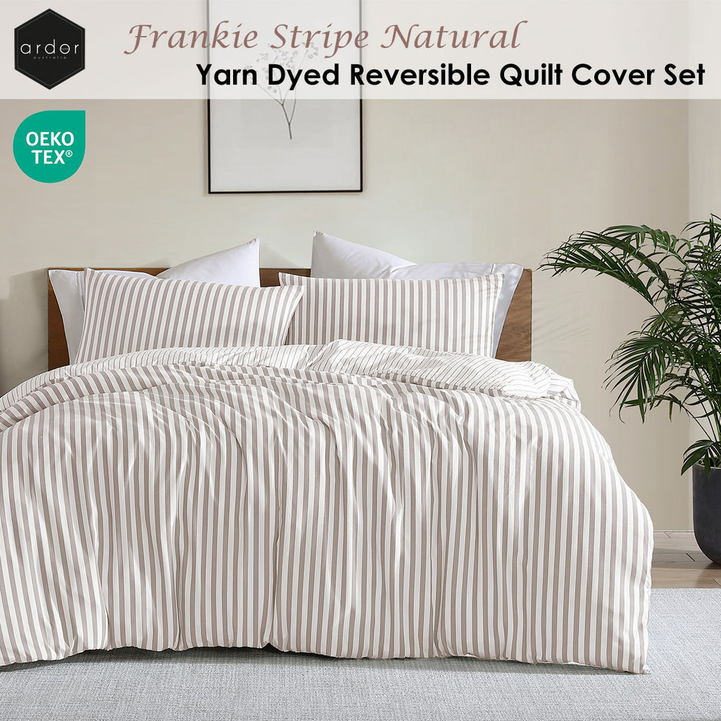 Ardor Frankie Reversible Yarn-Dyed Stripe Quilt Cover Set – Natural and White, King